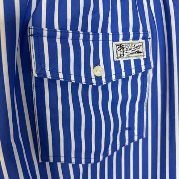Polo Ralph Lauren Stretch Slim Fit Swim Trunk Iris Blue Stripe Preppy Coastal XL - Picture 10 of 14